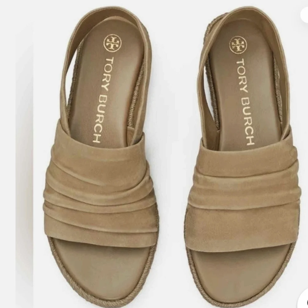 Tory Burch Taupe Suede Slingback Flat Sandals